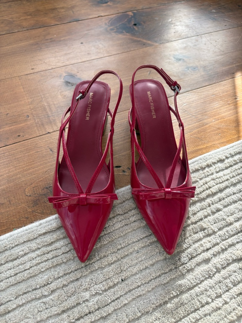 Marc Fisher Red Patent Slingback Pointed-Toe Pumps with Bow Accent - Picture 4 of 7